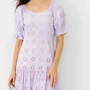 Ann Taylor Eyelet Scoop Neck Midi Dress Size 4 Lavender